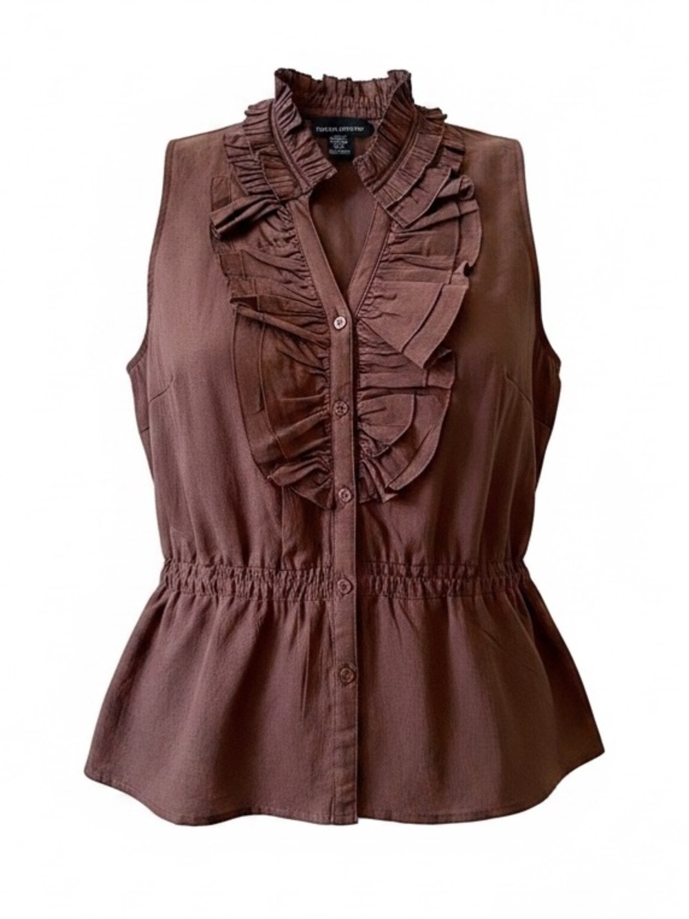 Cynthia Rowley Brown Ruffled Sleeveless Button-Front Blouse - Picture 1 of 5